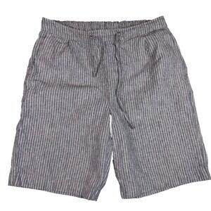 Chico's Grey White Pinstripe 100% Linen Shorts Drawstring Pull On Size 0.5 US 6
